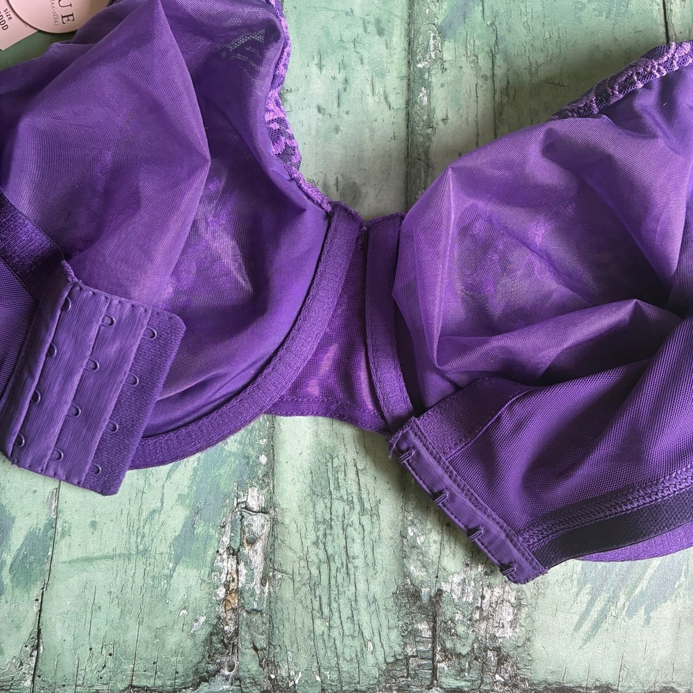 Cacique Purple Floral Lace Bra 40DDD Full Coverage NWT Underwire - Picture 6 of 8